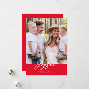 Red Joyful Family Photo Christmas Rounded Holiday Card