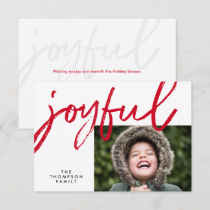 Red Joyful typography Modern Christmas Photo Card