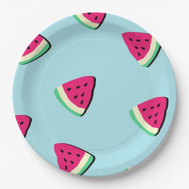 Red juicy watermelon pattern Paper Plate (Front)