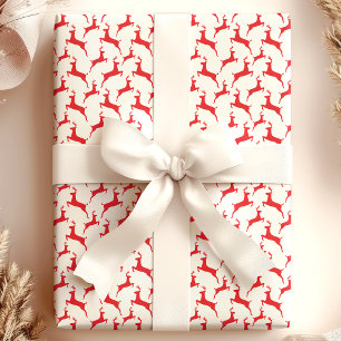 Red Jumping Deer Christmas Wrapping Paper