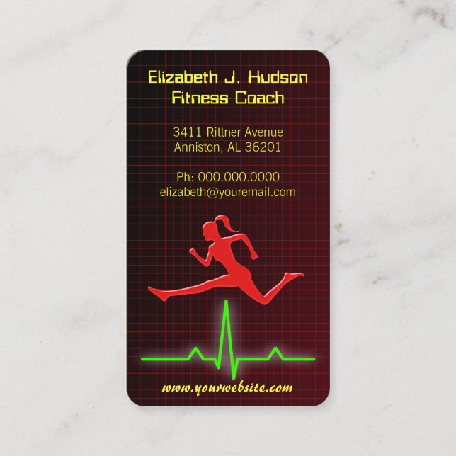 Red Jumping Woman Fitness Coach Personal Trainer Business Card (Front)