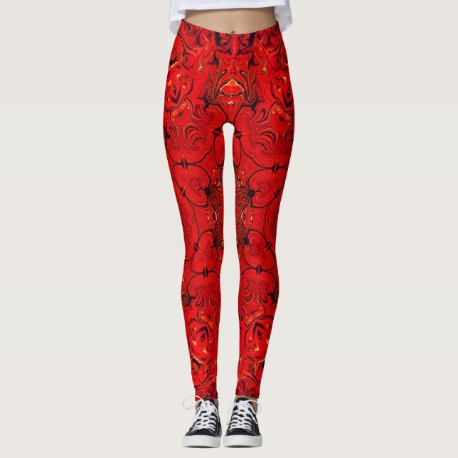 Red Kaleidoscope Pattern Leggings (Front)