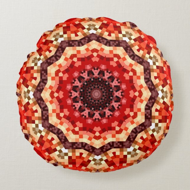 Red Kaleidoscopic Round Pillow (Front)