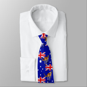 Red Kangaroo Australian flag pattern background Tie