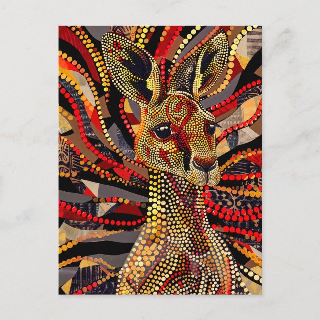 Red Kangaroo in Aborigine Dot Art Style Postcard (Front)