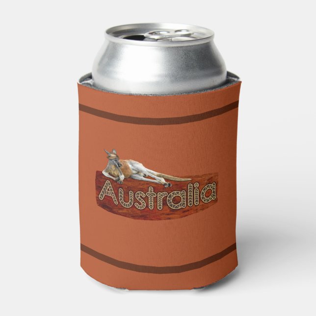 Red Kangaroo In Slouch Hat Can Cooler (Can Front)
