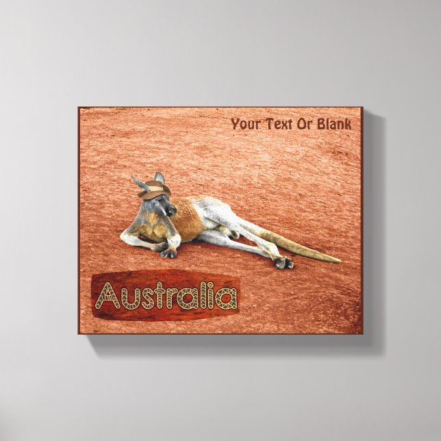Red Kangaroo In Slouch Hat Canvas Print (Front)