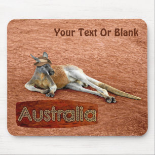 Red Kangaroo In Slouch Hat Mouse Mat