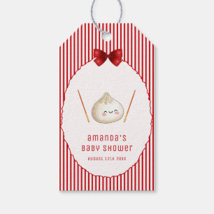Red Kawaii Girl Bow Asian Dumpling Baby Shower Gift Tags