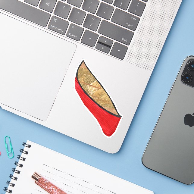 Red kayak/canoe (Laptop w/ iPhone)