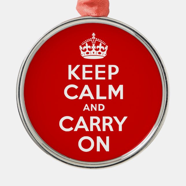 Red Keep Calm and Carry On Metal Tree Decoration (Front)