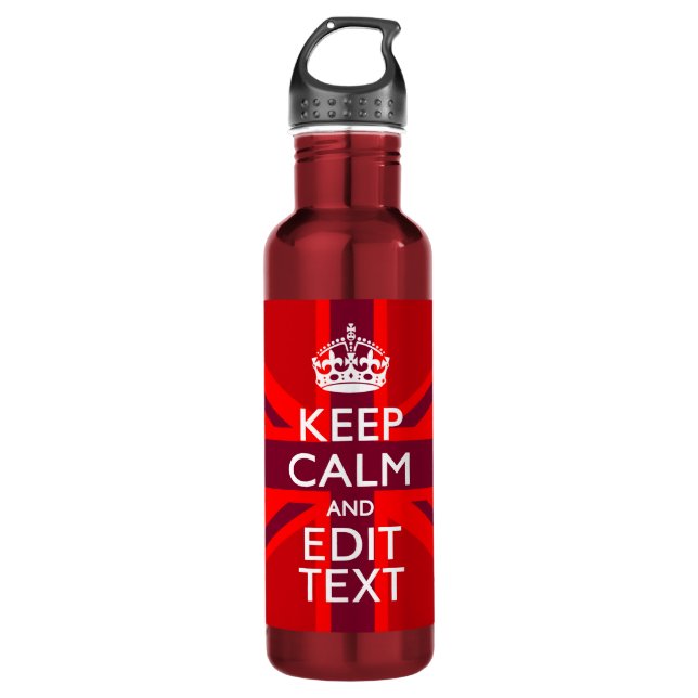 Red Keep Calm And Your Text on Union Jack Flag 710 Ml Water Bottle (Front)