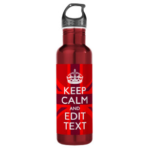 Red Keep Calm And Your Text on Union Jack Flag 710 Ml Water Bottle
