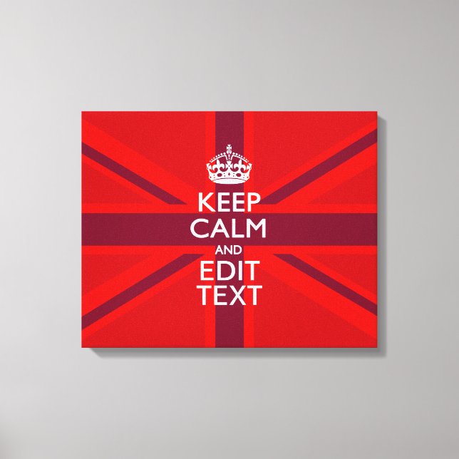 Red Keep Calm And Your Text on Union Jack Flag Canvas Print (Front)