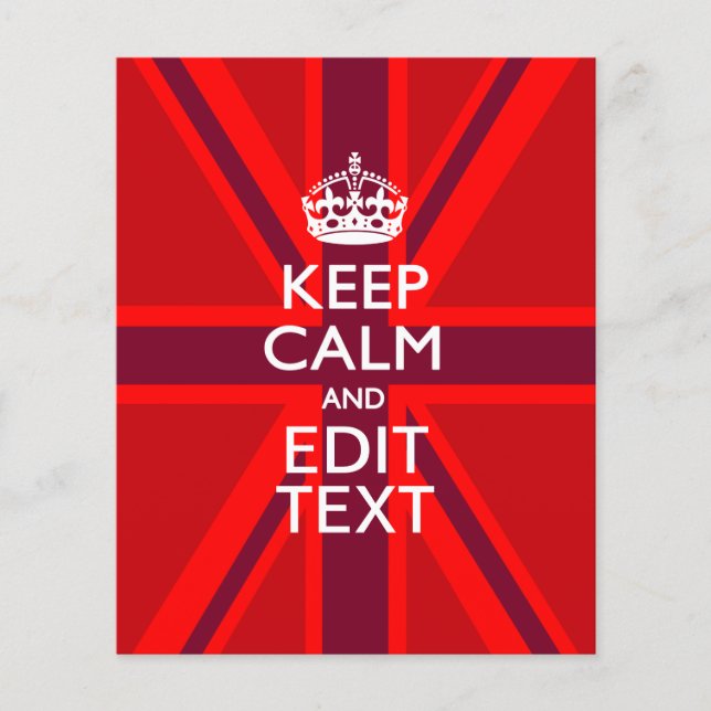 Red Keep Calm And Your Text on Union Jack Flag Flyer (Front)