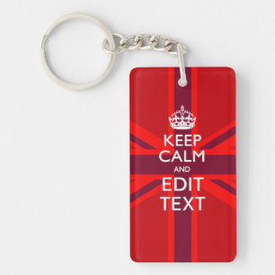 Red Keep Calm Have Your Text on Union Jack Flag Key Ring