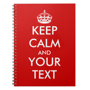 Red Keep calm notebooks   Customisable text