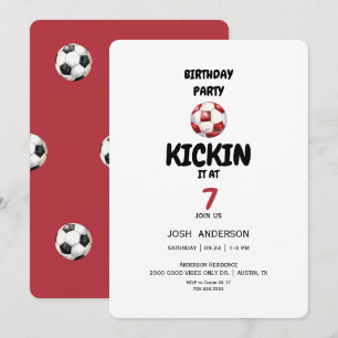 Red Kickin it Soccer Any Age Birthday Party Invitation
