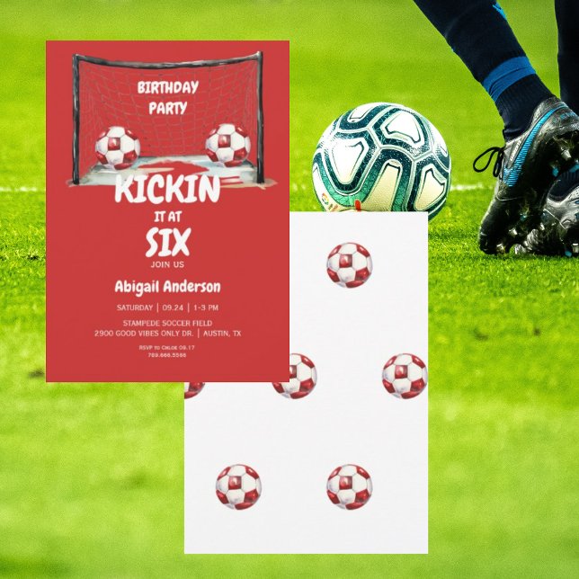 Red Kickin it Soccer Birthday Party Invitation (Creator Uploaded)
