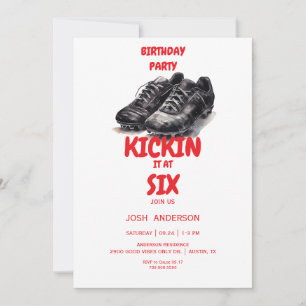 Red Kickin it Soccer Birthday Party Invitation