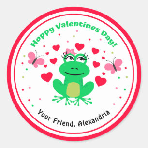 Red Kids Frog Hoppy Valentines Day Classic Round Sticker