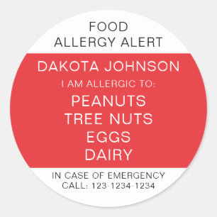 RED Kids Personalised Allergy I Am Allergic To  Classic Round Sticker