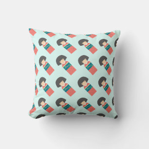 Red_Kimono Doll_mint back Cushion