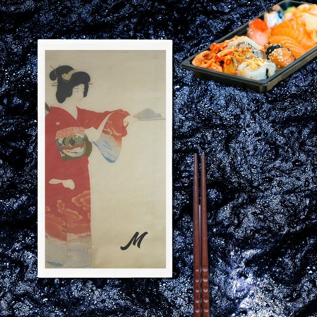   red kimono  woman -monogrammed  napkin (Creator Uploaded)