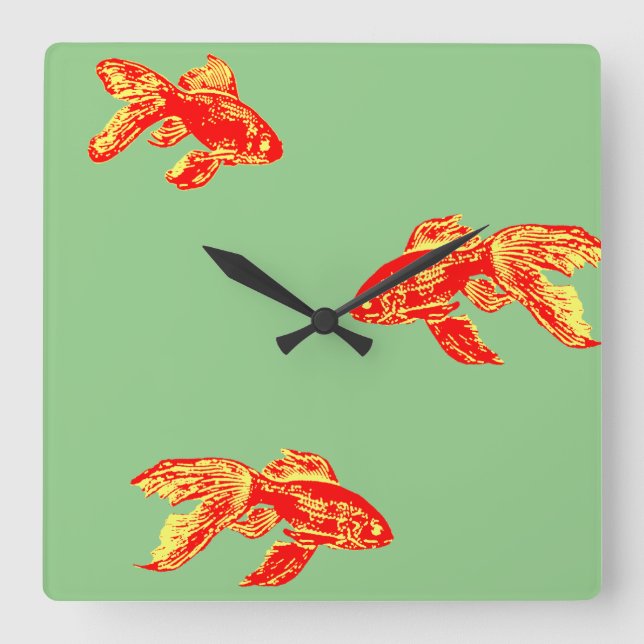 red kingyo square wall clock (Front)