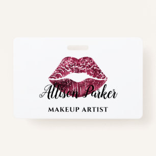 Red Kiss Lips Glitter Makeup Artist Business ID Badge