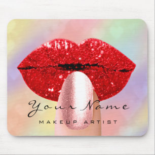 Red Kiss Lips Holograph Rainbow Nails Makeup Mouse Mat