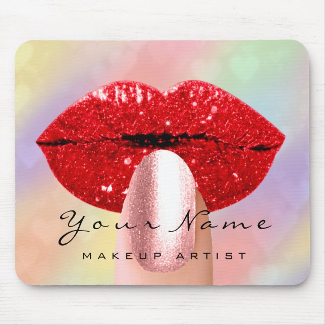 Red Kiss Lips  Holograph  Rainbow Nails Makeup Mouse Mat (Front)
