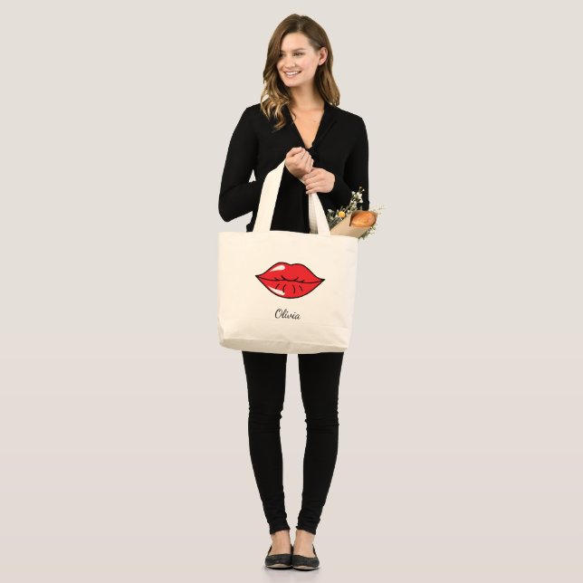 Red Kiss Lips Lipstick Large Tote Bag (Front (Model))