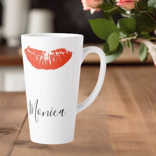 Red Kiss Lips Lipstick Personalised Latte Mug (Creator Uploaded)