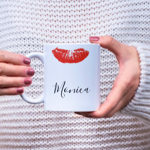 Red Kiss Lips Lipstick Personalised Mug