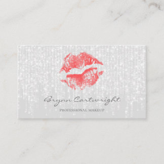 Red Kiss Lips with Subtle Twinkle Lights Makeup Business Card