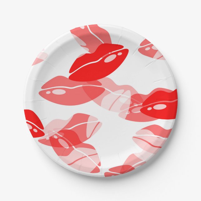 Red Kiss Love Lips Design Paper Plate (Front)