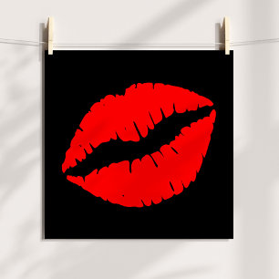 Red Kiss on Black Poster