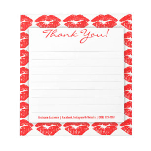 Red Kisses on White - Custom Thank You Notepad