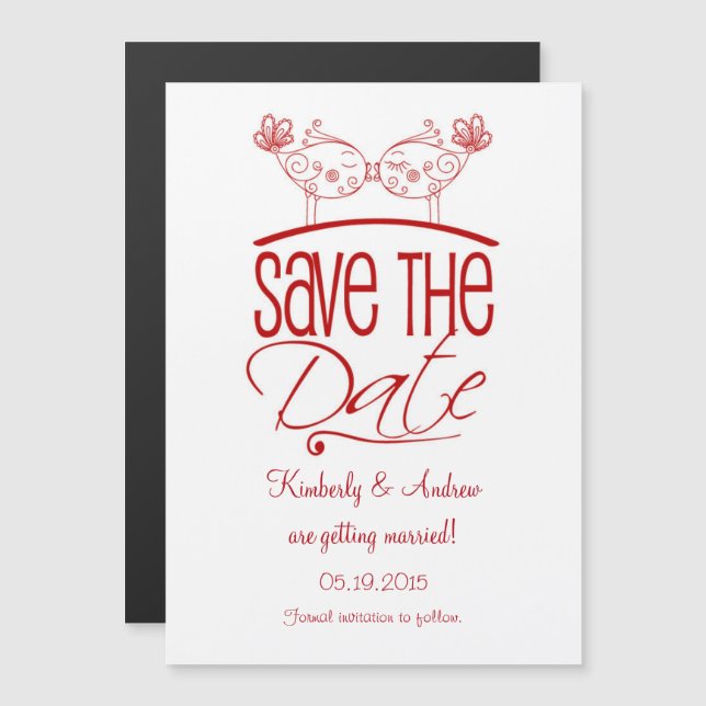 Red Kissing Birds Magnetic Save the Date Magnetic Invitation (Front/Back)