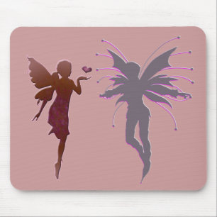 Red Kissing Fairy and Heart Mouse Mat