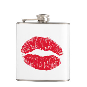 Red Kissing Lips Hip Flask