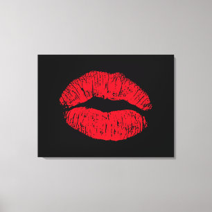 Red Kissing Lips on Black Canvas Print