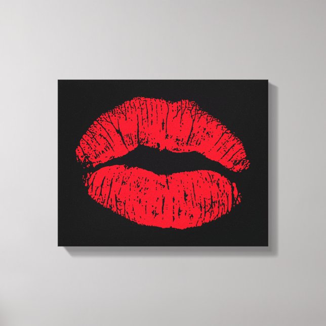 Red Kissing Lips on Black Canvas Print (Front)