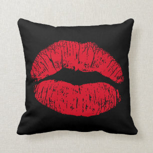 Red Kissing Lips on Black Cushion