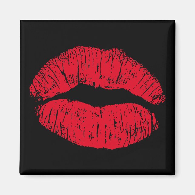 Red Kissing Lips on Black Magnet (Front)