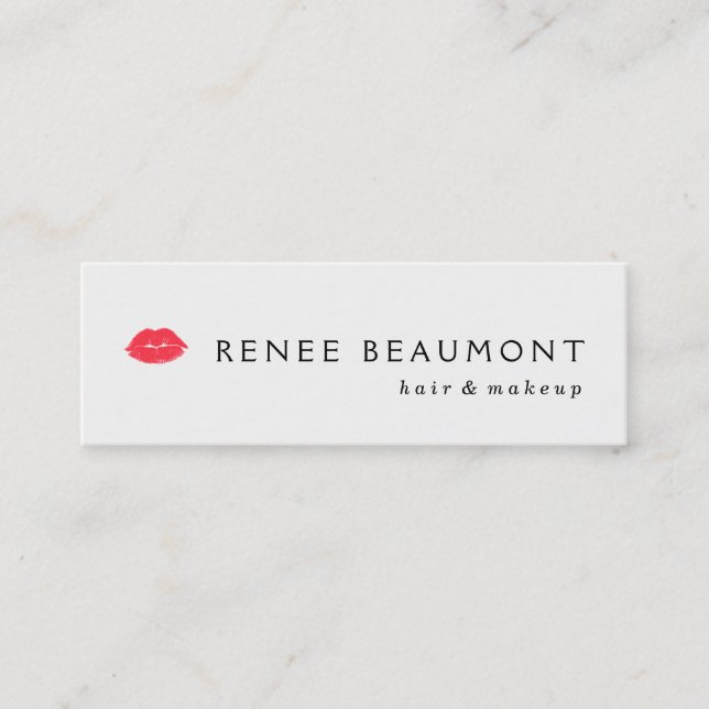 Red Kissing Lips Simple White Hair and Beauty Mini Business Card (Front)