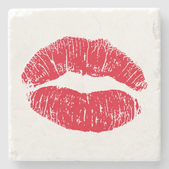 Red Kissing Lips Stone Coaster (Front)