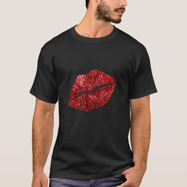 Red Kissing Lipstick Glitter Lips Kiss Red Lips Va T-Shirt (Front)
