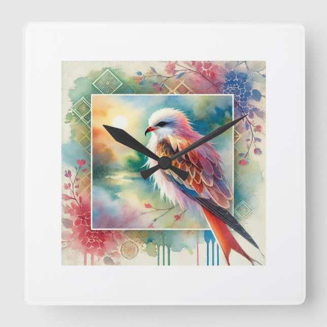 Red Kite Bird 230824AREF146 - Watercolor Square Wall Clock (Front)